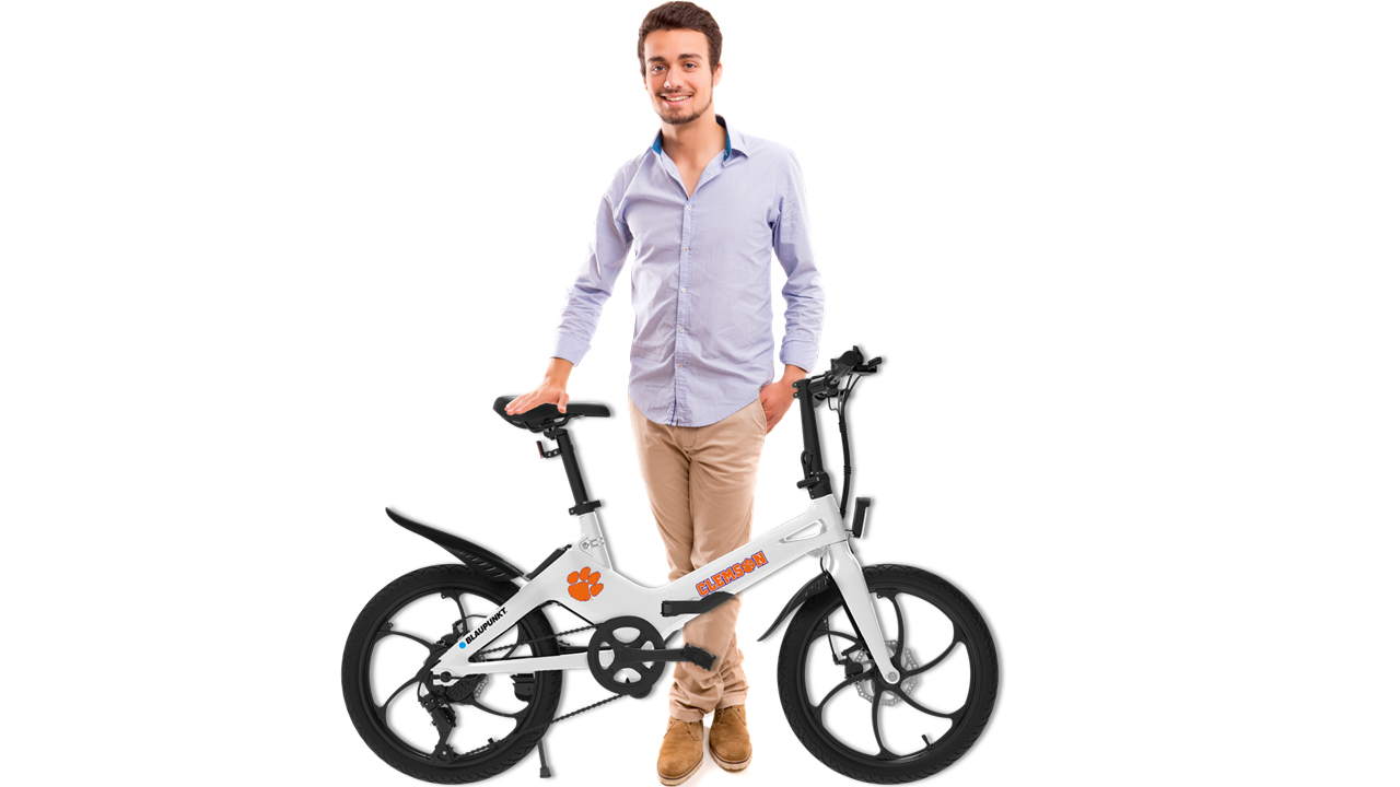 electric bicycle fold up Blaupunkt Clemson Tigers Foldable eBike Class II w/ Power Assist Throttle